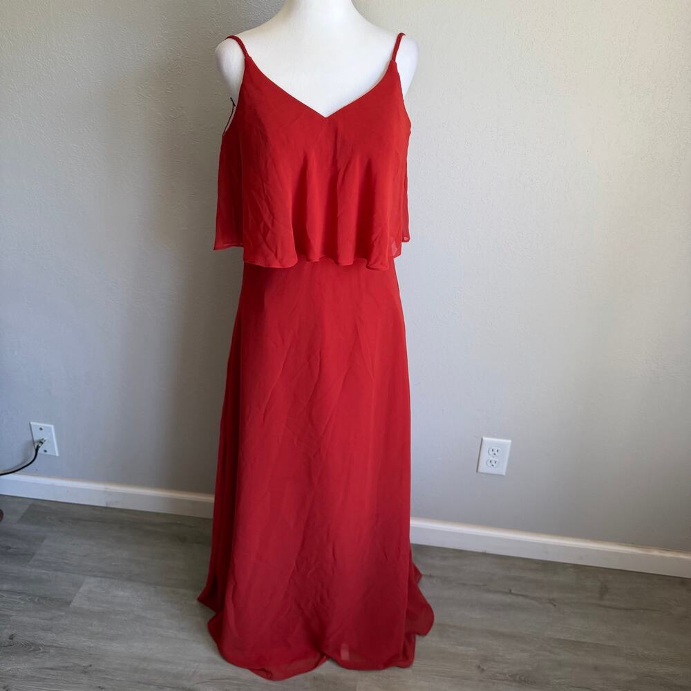Azazie Red Chiffon Braided Strap V-Neck Bridesmaid Dress with Leg Slit Womens 10